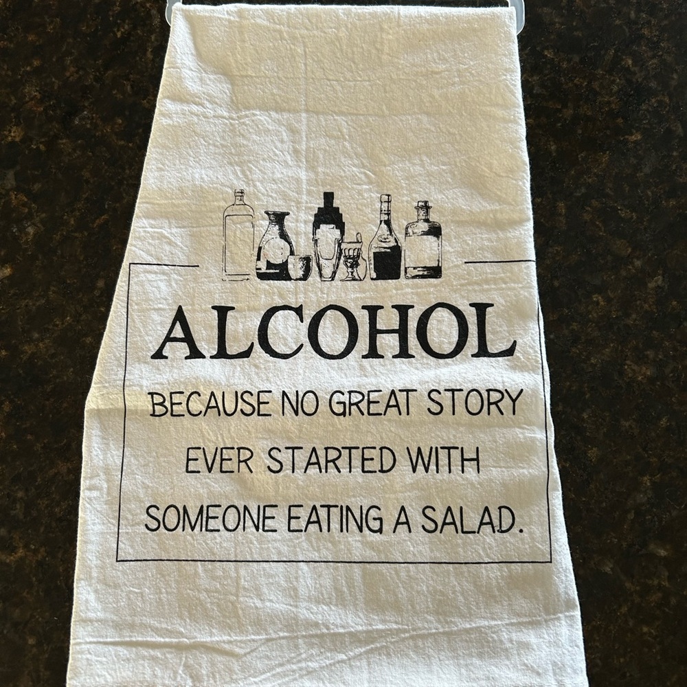 White Kitchen Towel with Alcohol Print
